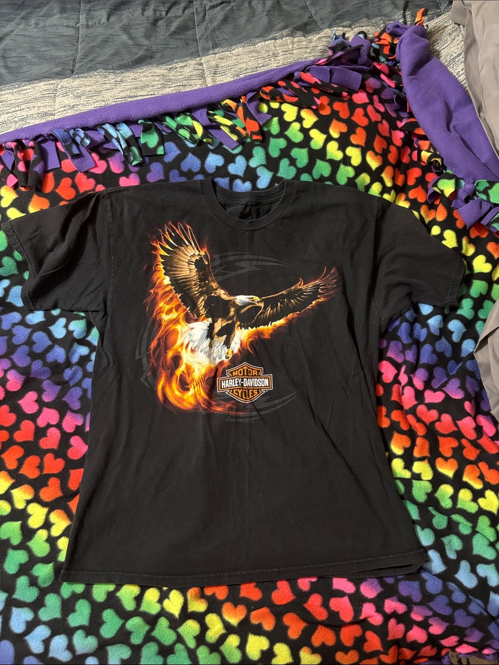 Harley-Davidson Black Tee with Flaming Eagle Graphic